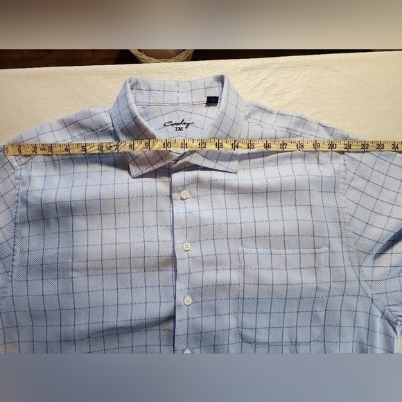 Coppley Men's Blue Check Pattern Button Down Point Collar Tailor Made Shirt - Picture 11 of 16